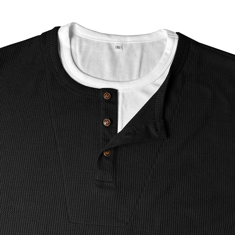 Men's Faux-Layer Waffle-Knit Henley Shirt