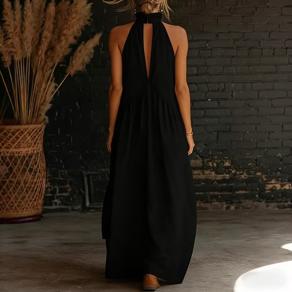 2026 Minimalist Halter Neck Maxi Dress | Casual Loose Fit Summer Dress with Pockets for Women