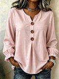 Women'S Casual Solid Color Cotton And Linen Shirt