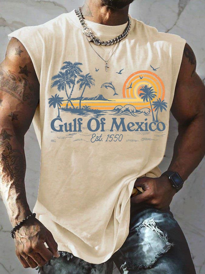 Men's Gulf Of Mexico Print Round Neck Tank Top