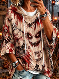 Women's Gothic Halloween "trick Or Treat" Loose Short-sleeve Hoodie With Blood-drip Skull Print