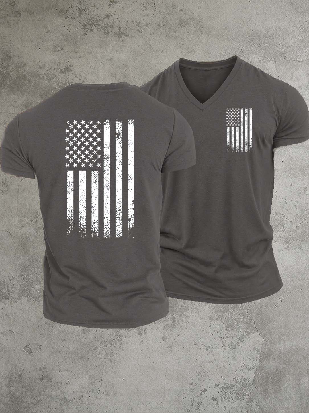 America Flag Pattern Print 100%Cotton V Neck T-Shirt