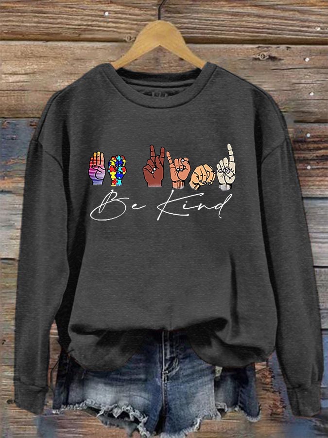 Women's  Rainbow Be Kind Autism Printed Sweatshirt