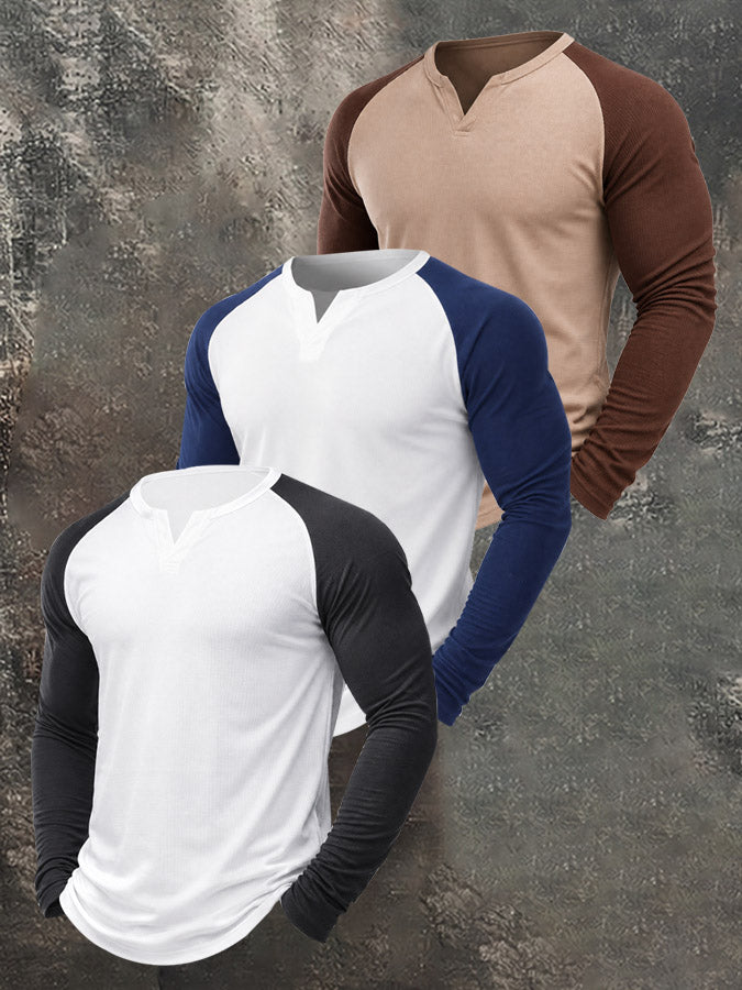 Men's Casual Outdoor Slim Fit Base Layer Raglan Top Set
