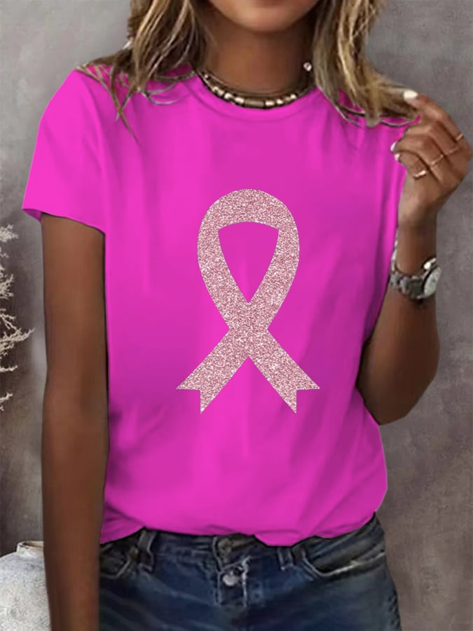 Women's Breast Cancer Awareness Print Casual T-Shirt