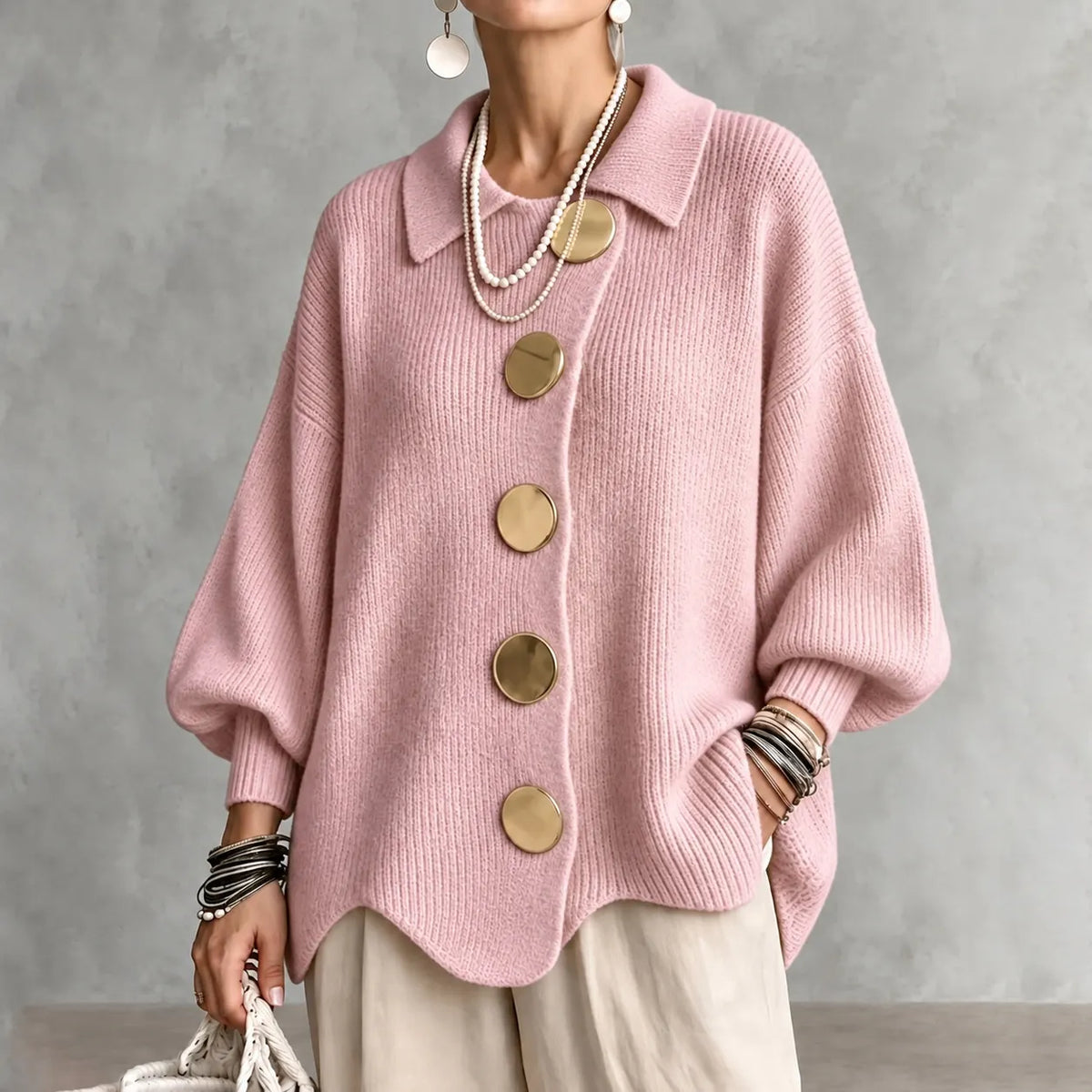 Elegant Collared Button-up Knit Cardigan