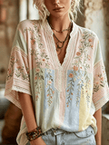 Women's Vintage Floral Breast Cancer Print Top