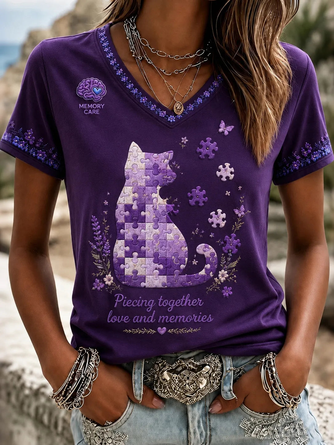 Women's Memory Care Art Pattern Alzheimer Awareness T-shirt
