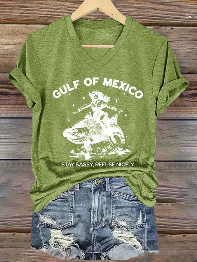 Women's Gulf Of Mexico Stay Sassy Refuse Nicely Printed V Neck T-shirt