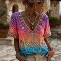 Women's Vintage Hippie Peace Sign V Neck Blouse95% Cotton-5% Nylon