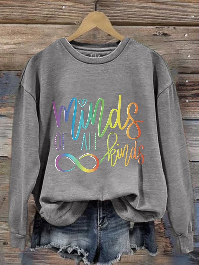 Women'S Minds Of All Kinds Neurodiversity Infinity  Autism Awareness Print Long Sleeve Sweatshirt