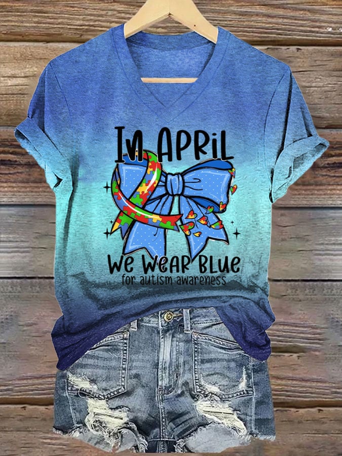 Women's I Wear Blue To Raise Autism Awareness Printed Short-Sleeved T-Shirt