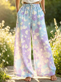 Women's Blue And Purple Tie-dye Wide-leg Pants With Abstract Polka Dot Print