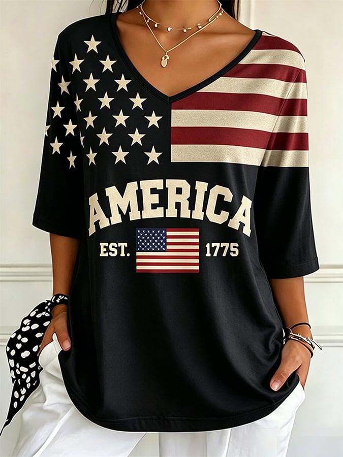 Women's Retro  250Th Anniversary Celebration Of The Founding Of The United States Print T-Shirt
