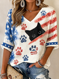 Women'S America Flag Printed Waffle T-Shirt