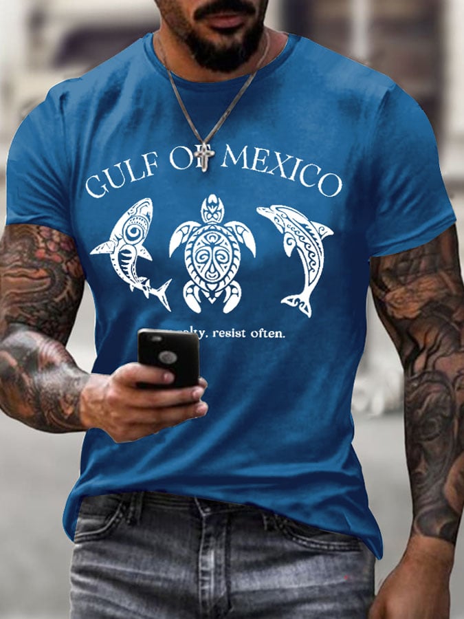 Men'S Retro Gulf Of Mexico Stay Salty Resist Often Printed Casual Crew Neck T-Shirt