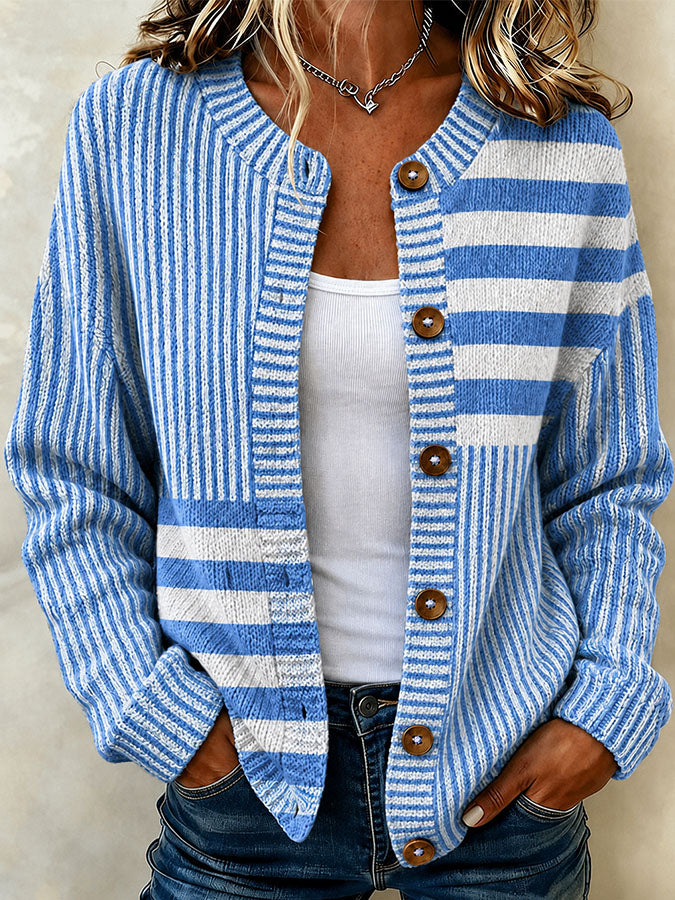 Women'S Casual Striped Art Knitted Cardigan Top