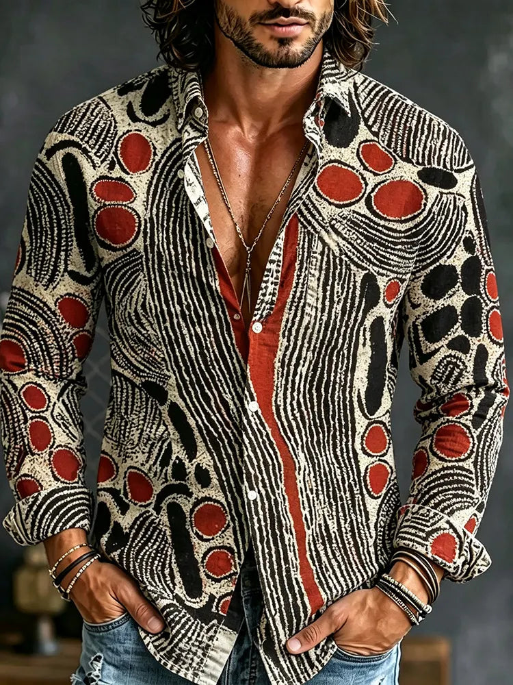 Men's Casual Retro Hippie Print Long-sleeve Shirt