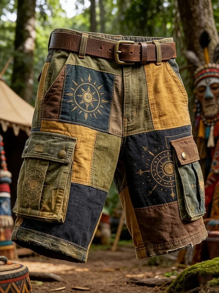 Men's Sun And Moon Patchwork Art Work Shorts