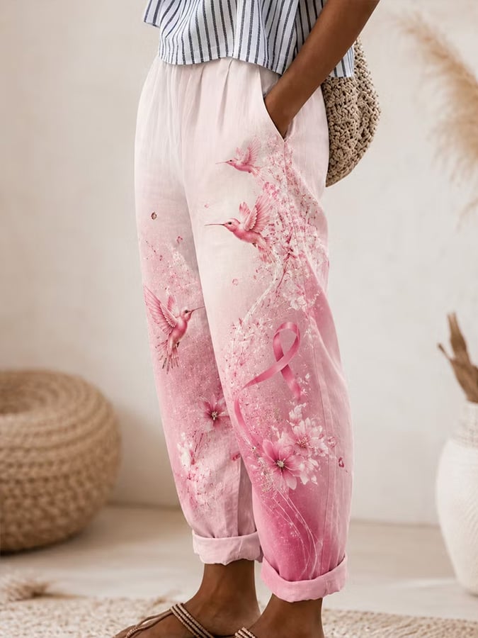 Women's Pink Breast Cancer Awareness Print Pants