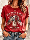 Women's Red White & Blue Freedom Floral Mason Jar Vintage T-Shirt