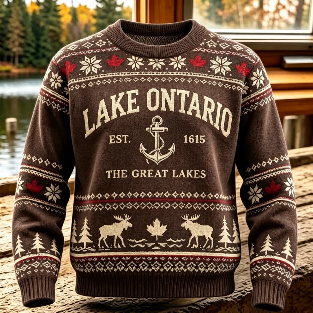 1615 Lake Ontario Canada Icelandic Style Jacquard Knit Warm Sweater