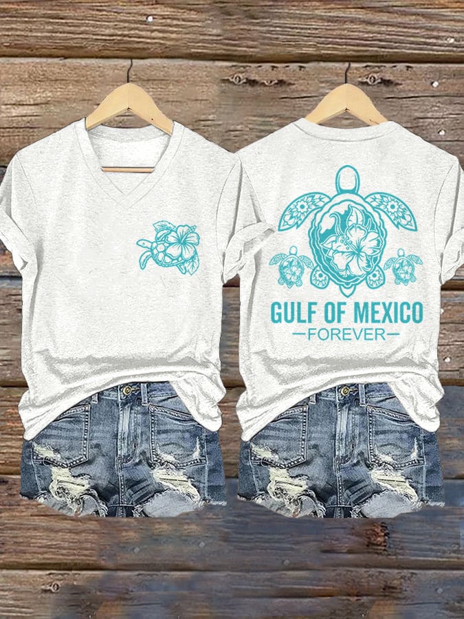 Women's Gulf of Mexico Print V-Neck T-Shirt