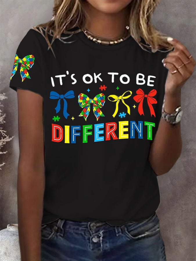 Women's It'S Okay To Be Diffrent Autism Awareness Printed Short-Sleeved T-Shirt