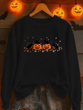 Women's Autumn Long Sleeve Top with Halloween Cat Print