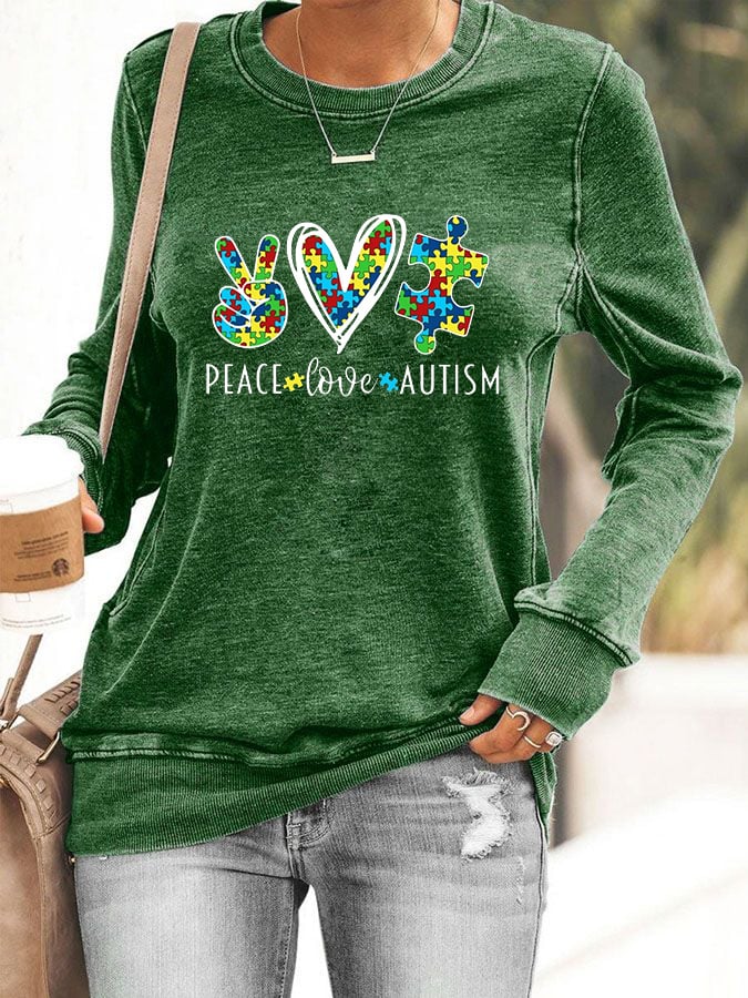 Women's Autism Awareness Print Casual Sweatshirt