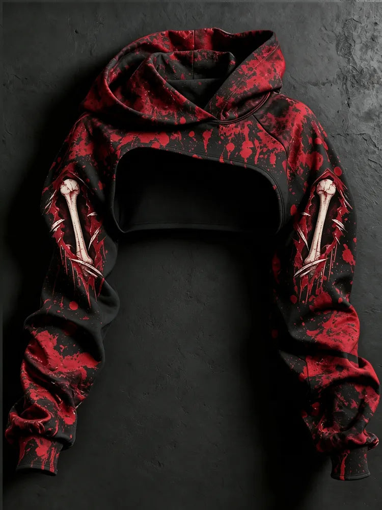 Women's Halloween Blood Stain And Skeleton Print Hoodie Two-piece Set
