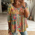 Women's Retro Floral Patchwork Casual Mid-sleeve Top