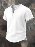 Men's Raw-Edge Cotton-Linen Henley Top