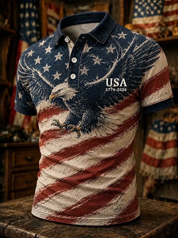 Men's Vintage Flag-Print Polo Shirt