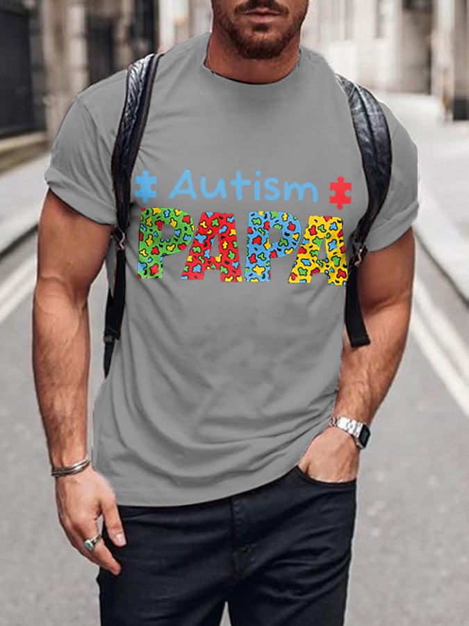 Men's Autism PAPA Autism Awareness Print T-Shirt