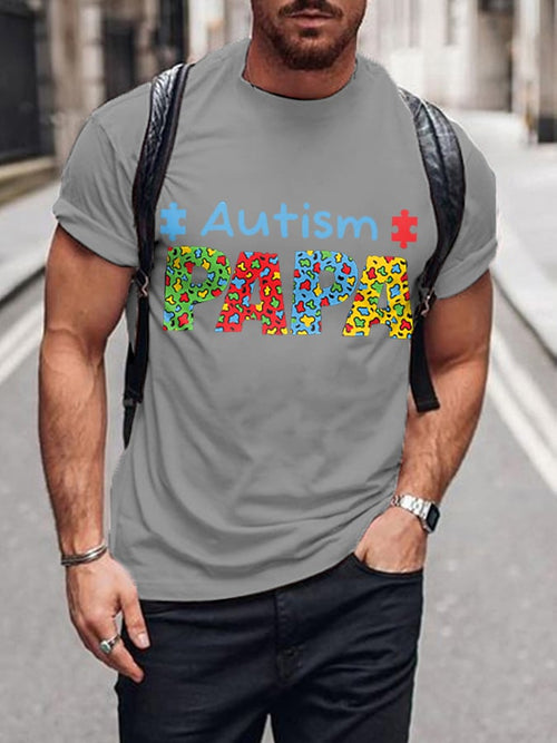 Men's Autism PAPA Autism Awareness Print T-Shirt