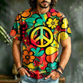 Men's Retro Hippie Peace Logo Floral Print Casual T-shirt