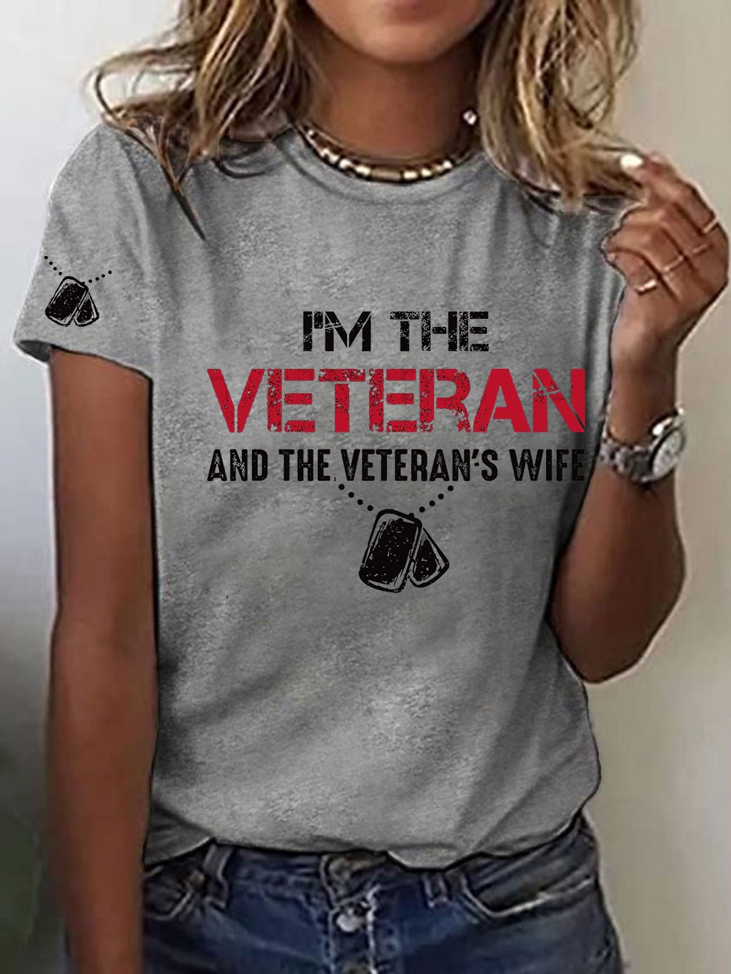 Women's I'm A Veteran And The Veteran's Wife Printed Casual T-Shirt