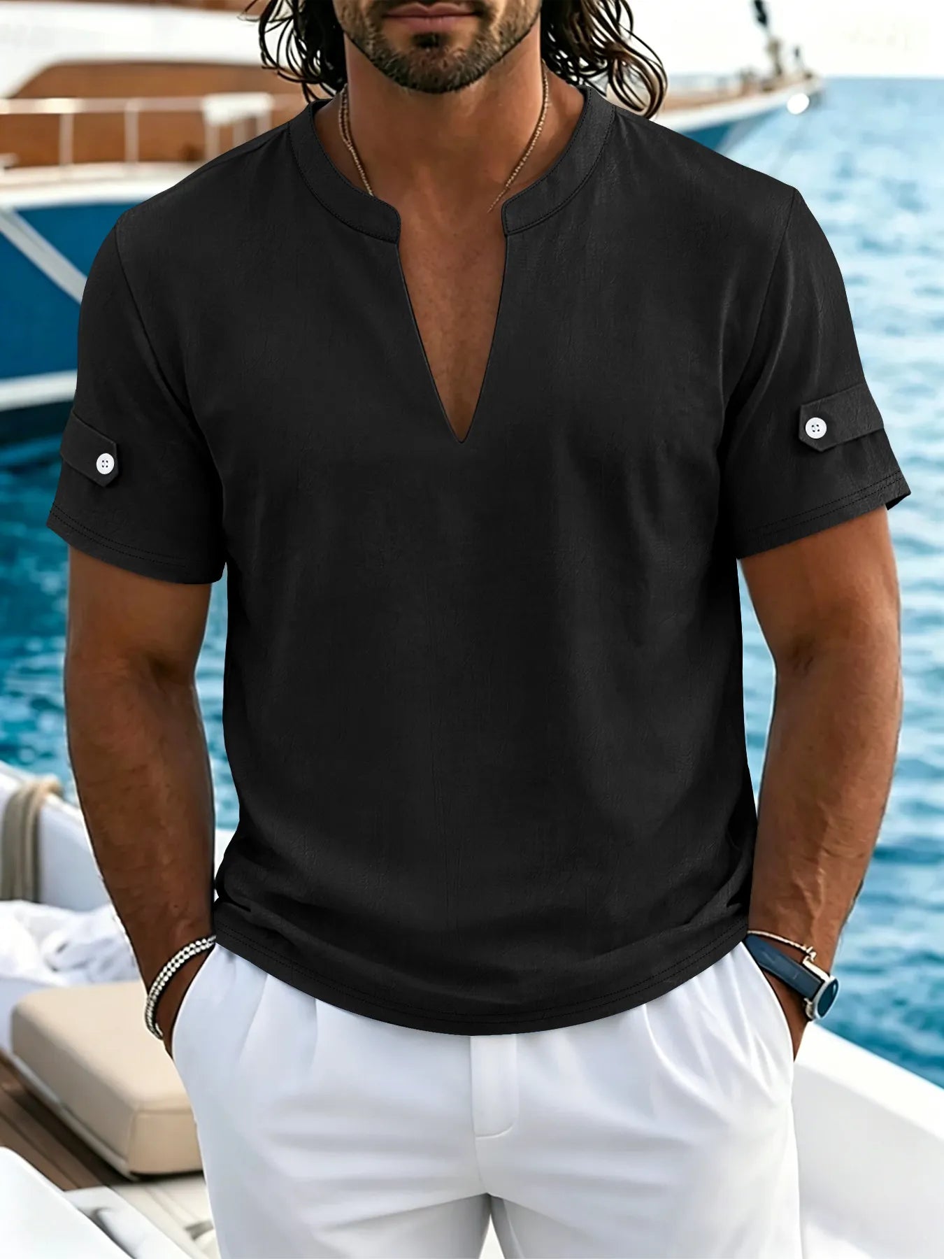 Men's Casual V-Neck Short-Sleeve Shirt