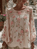 Women's Vintage Floral Breast Cancer Print Top