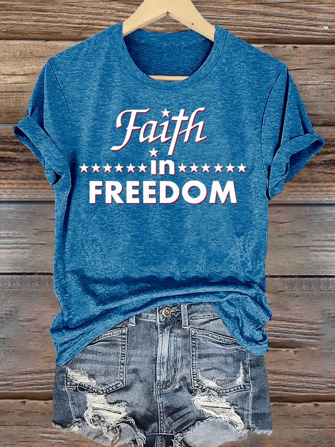 Women's Retro Faith In FREEDOM Print T-Shirt