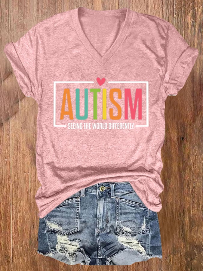 Women's Autism Awareness Printed Casual T-Shirt