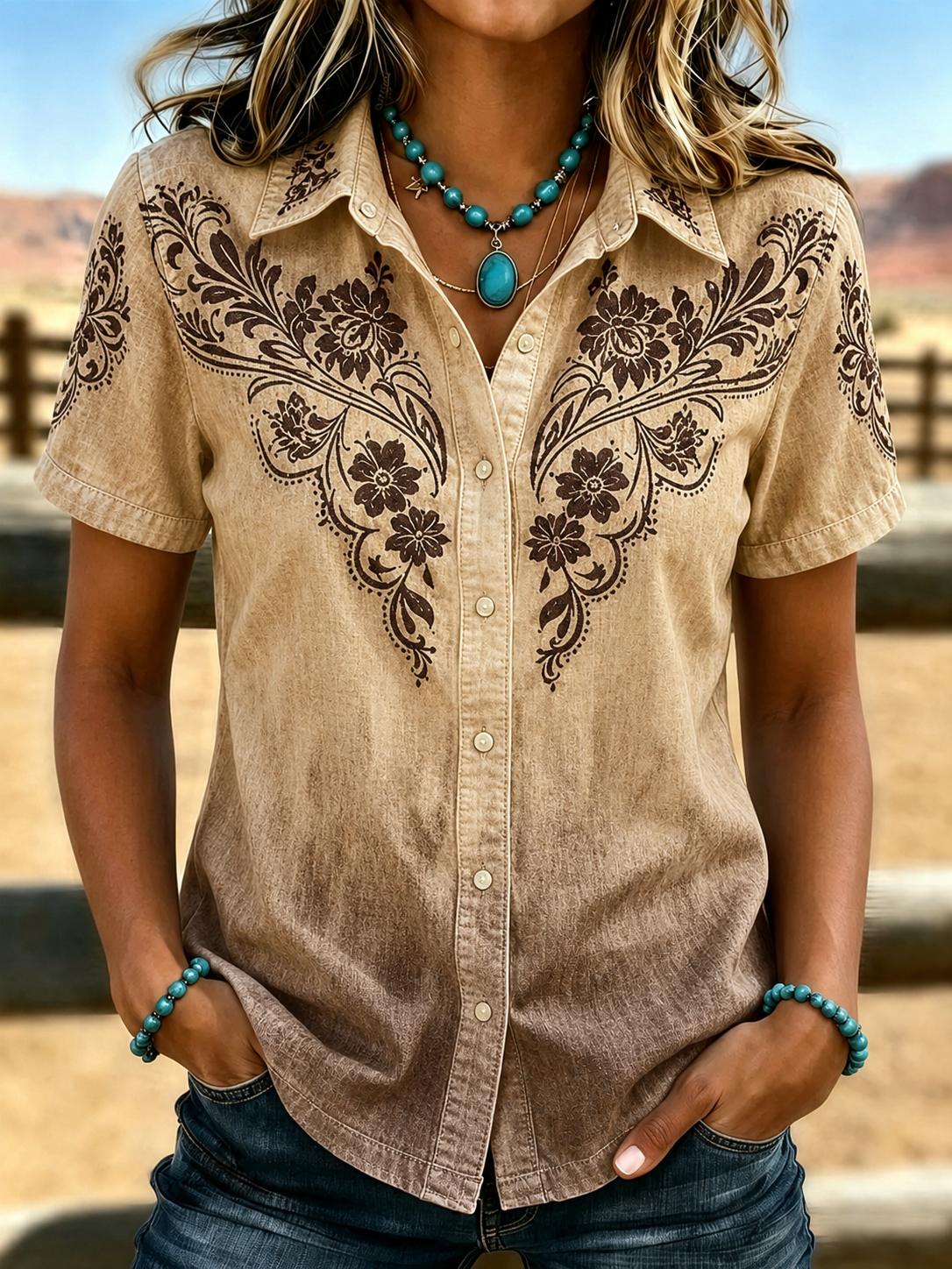 Women's Retro Ethnic Art Printed Shirt