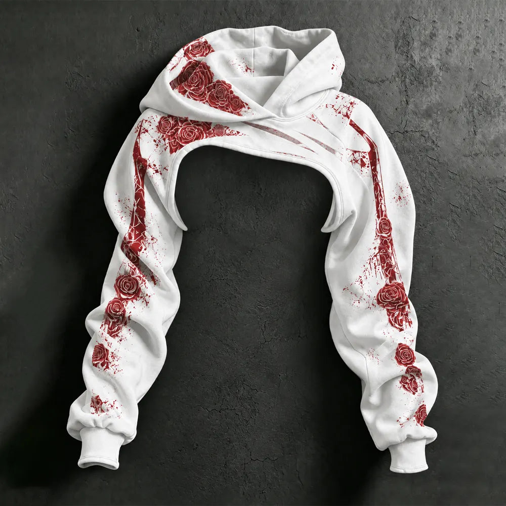 Women's Halloween Bloodstain Skull Rose Bandage Print Hoodie Two-piece Set