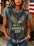 Women's Western Independence Day Eagle America 250 Printed T-shirt-4