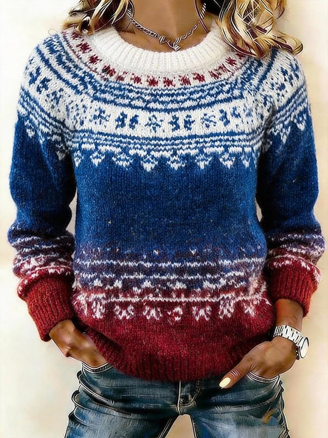 Women's American 250th Anniversary Print Raglan Sleeve Knit Sweater