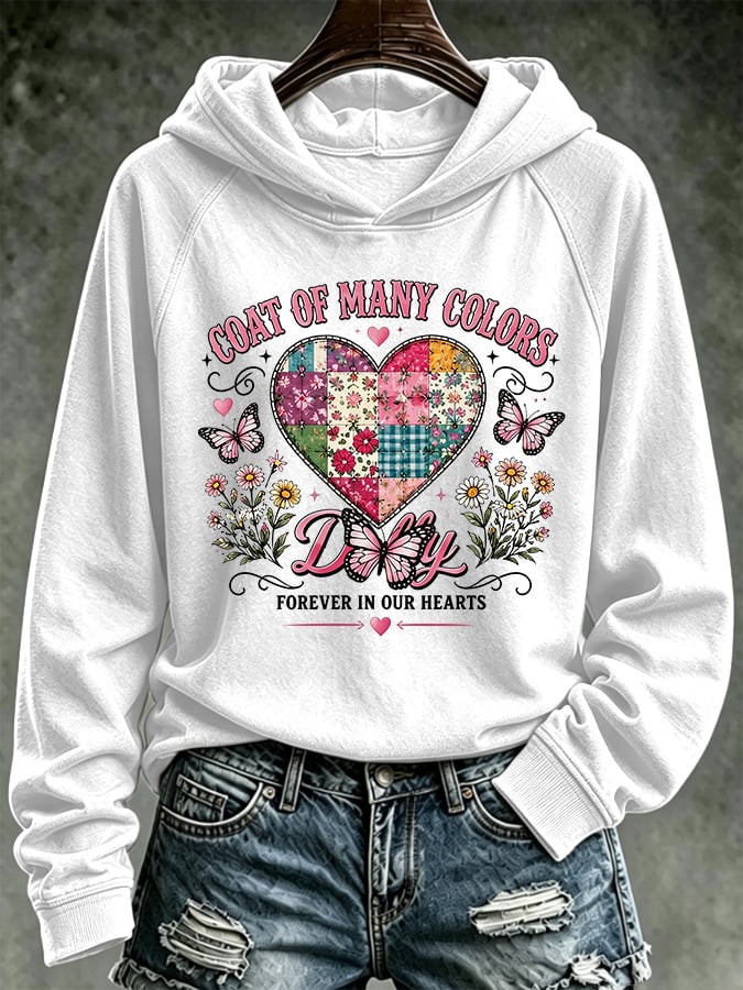 Retro Coat Of Many Colors Forever In Our Hearts Print Hoodie