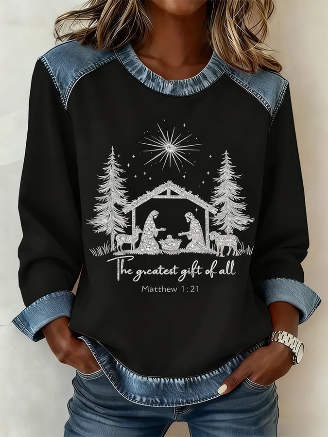 Women's Christmas Pattern Patchwork Comfortable Sweatshirt