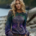 Women's Classic Viking Tree Of Life With Celtic Knot Art Gradient Comfort Long Sleeve Shirt