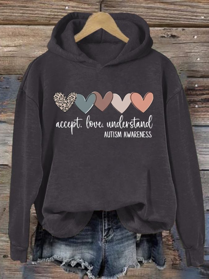 Women's Autism Awareness Understands Love Acceptance Print Sweatshirt